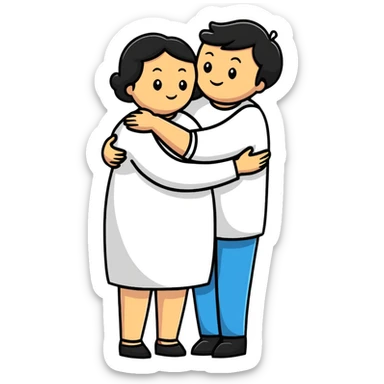 cartoonish sticker of two parents hugging sticker