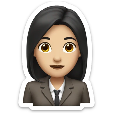 Female defense attorney with long black hair with brown suit sticker