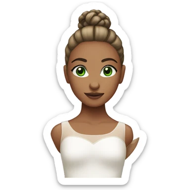 ballerina dressed in white with a bun and green eyes sticker