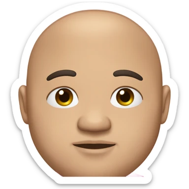 chubby man of about 35 years of age with a bald shin. pupil and sclera are all black. dark brown hair and a double chin. wearing a pink polo shirt. sticker