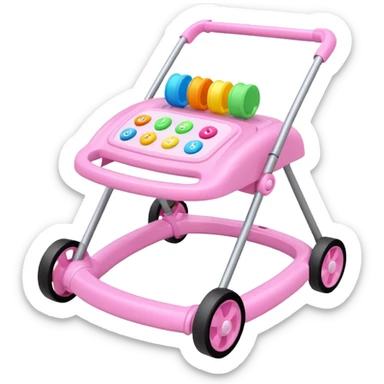 pink baby walker with toys on it sticker