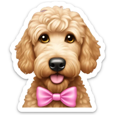 Goldendoodle with pink bow by its ear sticker