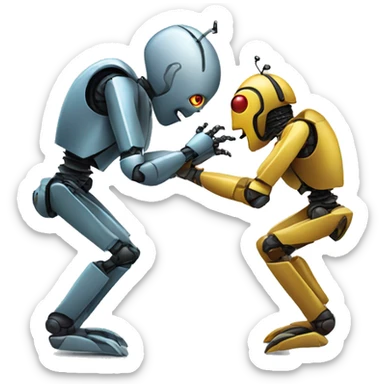 A robot and a bug fighting each other sticker