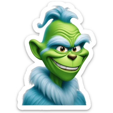 Blue grinch grinning very wide sticker