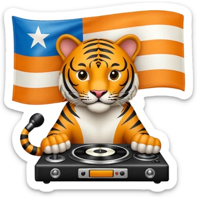 Quiero un tigre mezclado con la bandera cubana. Porque no apodan el tiger y soy de cuba. 
Quiero un tigre asi cubano pero con unos audífonos de dj, además un tigre fuerte y con cara de tigre agresivo bueno eso no. Mejor un tigre feroz con una audífonos de dj o una mesa de dj sticker