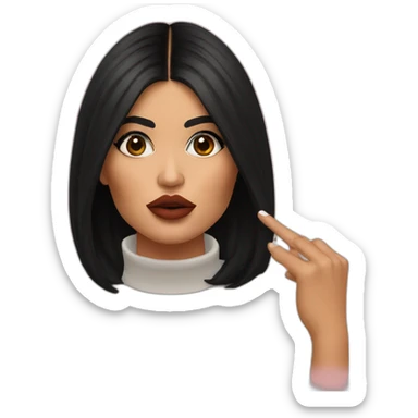Kylie Jenner, who is thinking with her finger to her lips sticker