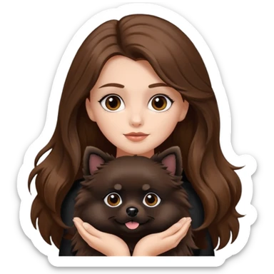 Black pomerian with a white girl with a long hair brown and brown eyes sticker
