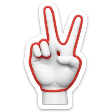 white 3d cartoon hand doing peace sign with a red string around the pointy finger sticker