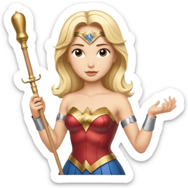 Blonde Wonder Woman holding white orchestra conductor’s baton and bell sticker
