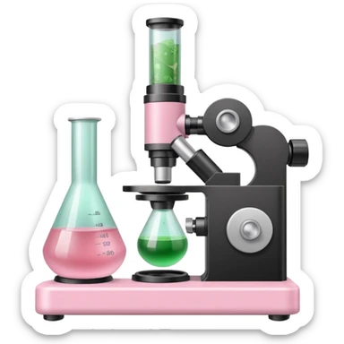 laboratorios, tubo de ensayo y microscopio todo en una imagen, que sean colores rosas, blancos, verde y beish sticker