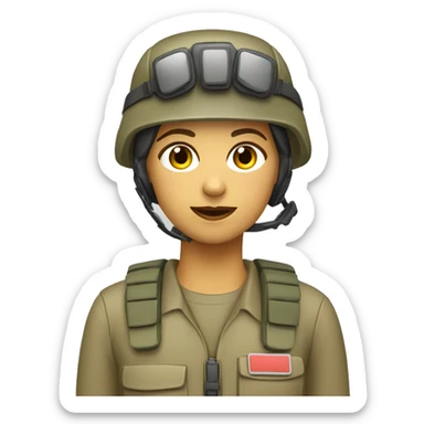 operator dressed in khaki color with a milatary helmet, without glasses, without headset, preferably female white sticker