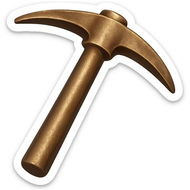 Change the texture of the pickaxe to look more like real bronze metal, not diamond. Keep the pickaxe's shape, but make it metallic, shiny, and worn in emoji style. Transparent background. sticker