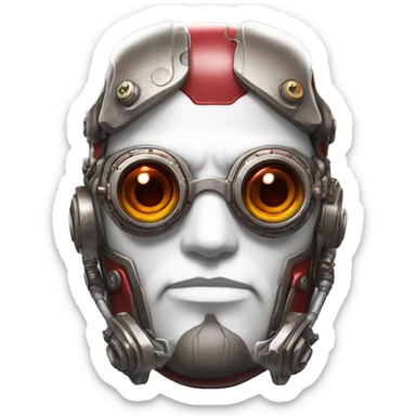 Red skin male cyborg head with white goatee and white steampunk goggles sticker