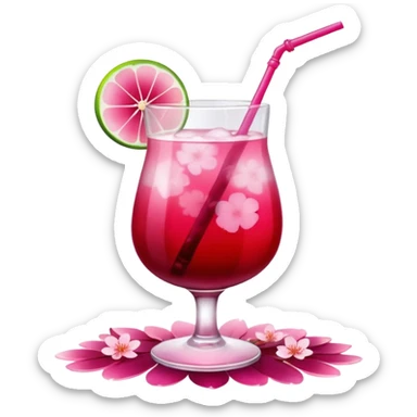 alcoholic drink with an ombre affect, made with cherry blossom petals, grenadine and sour limes sticker