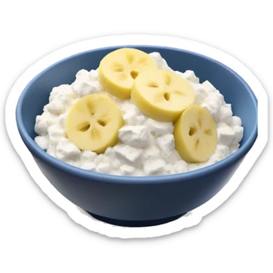 Cottage cheese in a bowl with banana slices as a topping sticker