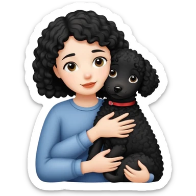 Short-haired girl hugging black curly dog sticker