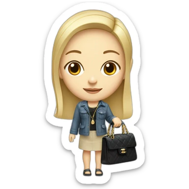 Blonde Asian girl who is a software engineer with Birkin bag and Chanel necklace sticker