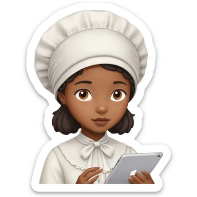 Black girl with a bonnet on and watching her ipad sticker
