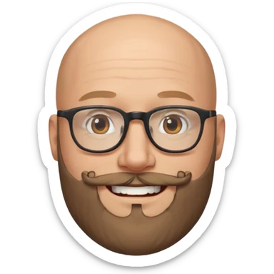 Bald white man with glasses and beard smiling big sticker