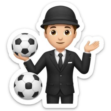 Director tecnico de futbol, con un traje negro, gorra y un balon de futbol bajo el brazo sticker