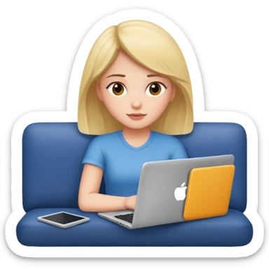 A girl is lying on the couch with a laptop, working sticker