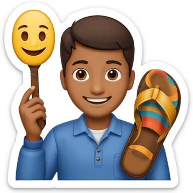 Smile, emoji, holding a chappal sticker