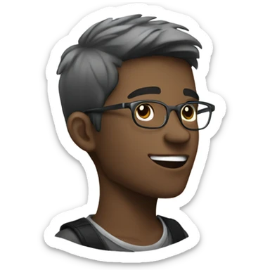 side Side profile boy with silver and black hair speaking wearing glasses. white skin sticker