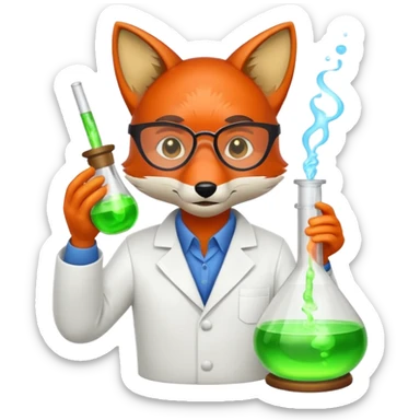 fox scientist mixing glowing potion idea sticker