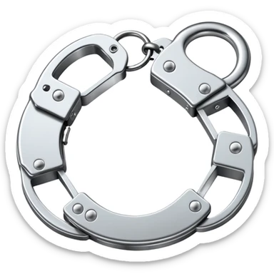 An emoji of metallic handcuffs, slightly open, with a reflective silver surface.  sticker