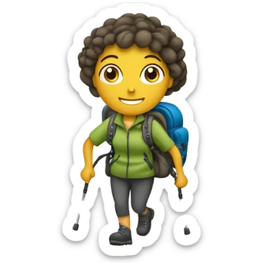 ragazza con zaino e bastoncini che cammina in un trekking sticker