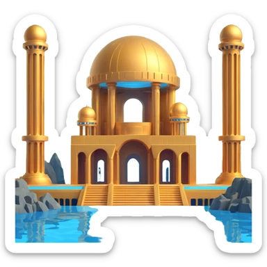 futuristic Anunnaki golden underwater base with full structure, domes and pillars sticker