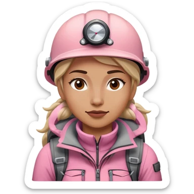 female mountain climber wearing light pink sticker