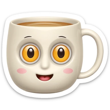 a ceramics cup with eyes and mouth sticker