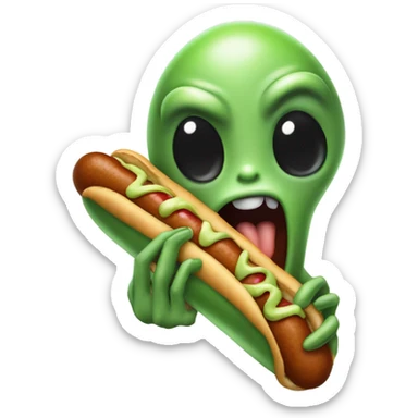 Alien eating a hotdog  sticker
