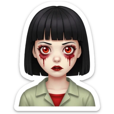 zumbie com cabelo preto e liso de franja vegana e olhos vermelho sticker