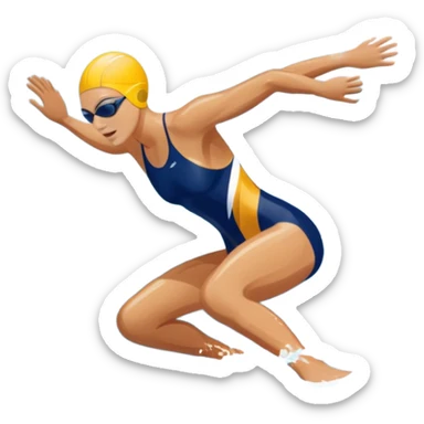 An icon featuring a swimmer in mid-stroke, cutting through the water with a strong, fluid motion. The design includes ripples around the swimmer’s body and a pool lane line in the background, symbolizing speed and technique in swimming. Transparent background highlights the grace sticker
