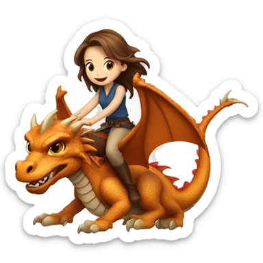 Very beautiful girl with brown hair riding on dragon sticker