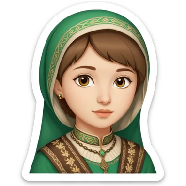 20-year-old Chechen girl with short brown hair wearing traditional Chechen outfit sticker