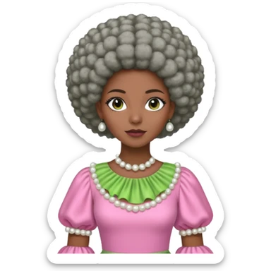 Brown woman with a very very stylish gray Afro  wearing pink and green dress  and pearl blouse with sleeves sticker