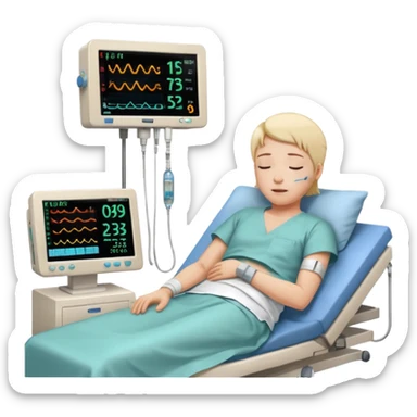 a PATIENT waking up before a surgery sleeping. And ONLY ONE monitor with vitals and numbers sticker