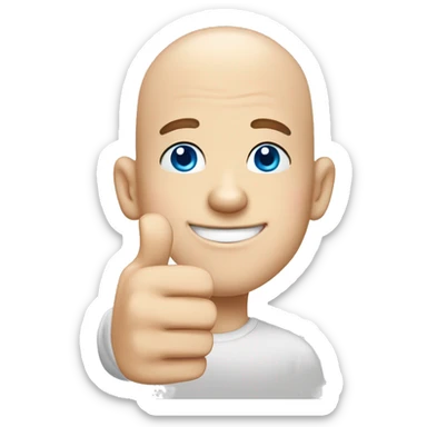 Head man happy bald boy blue-eyed giving thumbs-up no white shirt, just the face and hand sticker