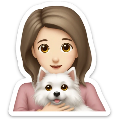 Japanese spitz dog hug brown hair girl with dress sticker
