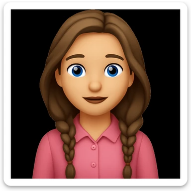 Change the jumper to look more like the one in the reference image (buttoned, with a collar and visible buttons), but keep it pink. Keep the rest of the emoji lady exactly the same: brown eyes, long wavy brown hair, same face and pose, emoji style. sticker