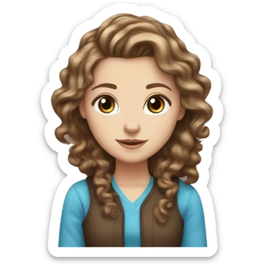 white girl with blue eyes and long curly brown hair with dark brown tabby cat sticker