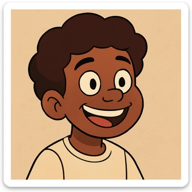 face of an Afro-Peruvian boy, smiling and joyful, cartoon style sticker