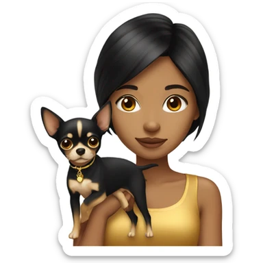 Black-hair girl with gold chihuahua  sticker