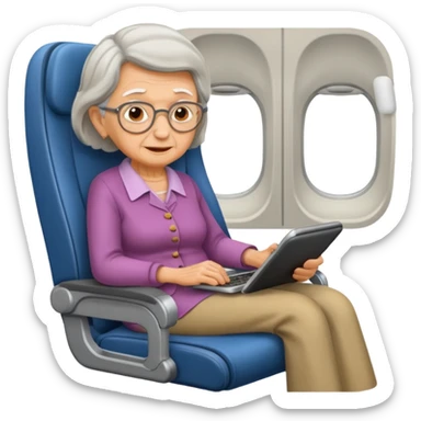 old woman passanger in plane seat sticker