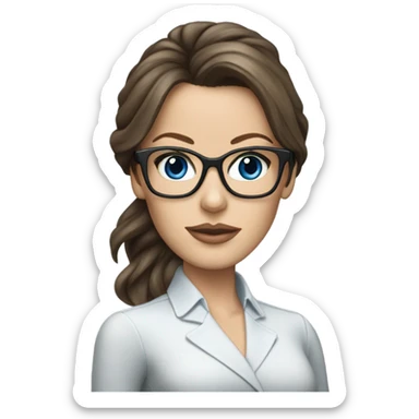 Lifelike Kate Beckinsale blue eyes wearing glasses in a business dress sticker