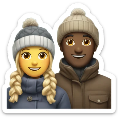 smiling couple in winter attire sticker