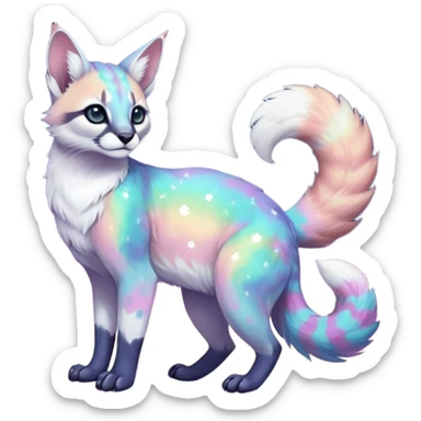 Colorful nebulae nebula starry galactical shiny tropical pale light fruity pastel white glorious iridescent divine exotic cute cool beautiful beautiful fantasy-caracal-civet-genet-sergal-vernid-Cacomistle-Trico-oncilla-animal-Fakémon-hybrid-fursona (full body) sticker